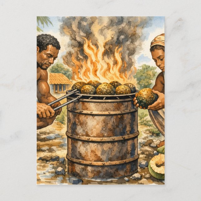 Watercolor Caribbean Breadfruit Scene Postcard (Front)