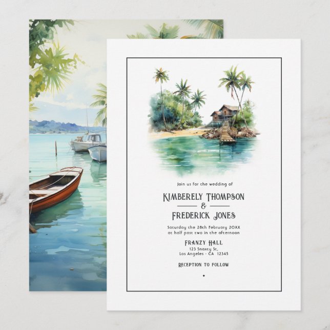 Watercolor Caribbean Destination Wedding Invitation (Front/Back)
