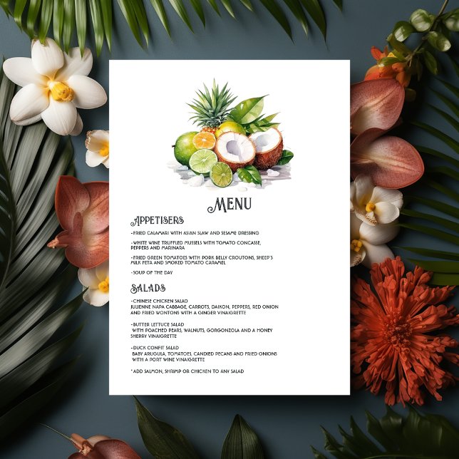 Watercolor Caribbean Destination Wedding Menu (Caribbean Wedding)