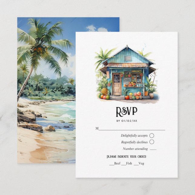 Watercolor Caribbean Destination Wedding RSVP Card (Front/Back)