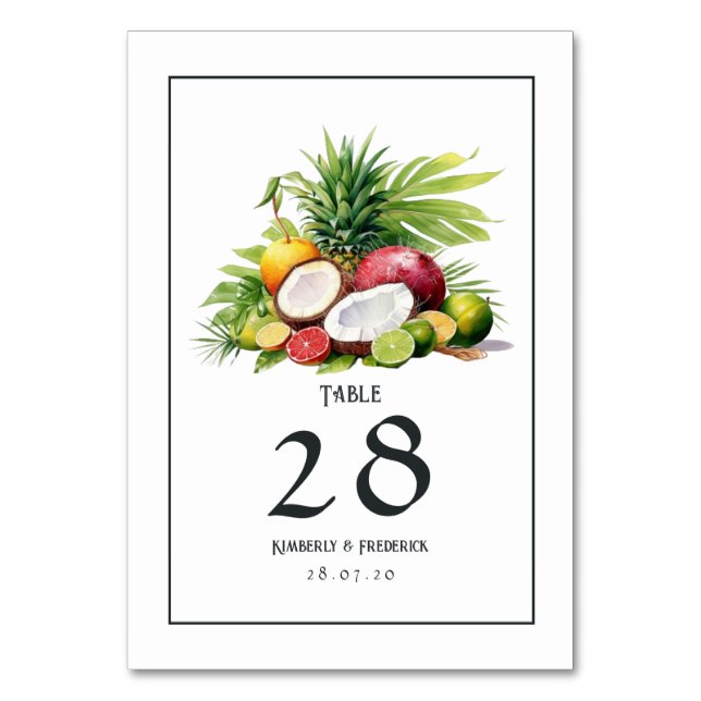Watercolor Caribbean Destination Wedding Table Number (Front)
