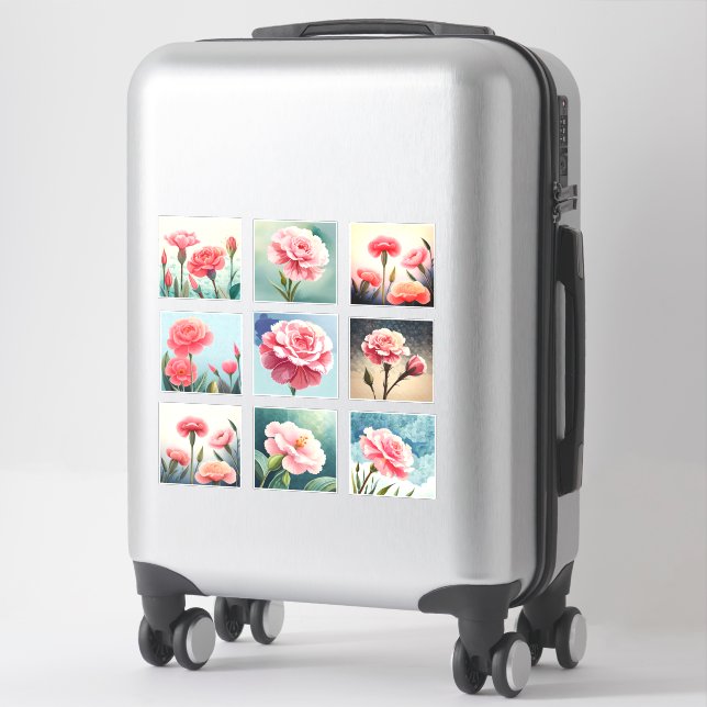 Watercolor Carnation flowers Scrapbook Sticker (Suitcase)