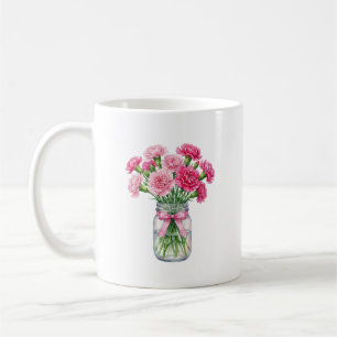 Watercolor Carnation Mason Jar Pink Floral Mug