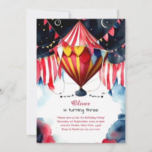 Watercolor Carnaval Circus 1st Birthday Invitation