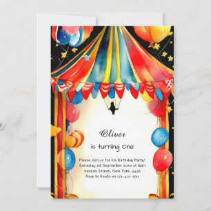 Watercolor Carnival Circus 1st Birthday Invitation