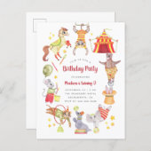 Watercolor Carnival Circus Animal Kids Birthday Invitation Postcard (Front/Back)