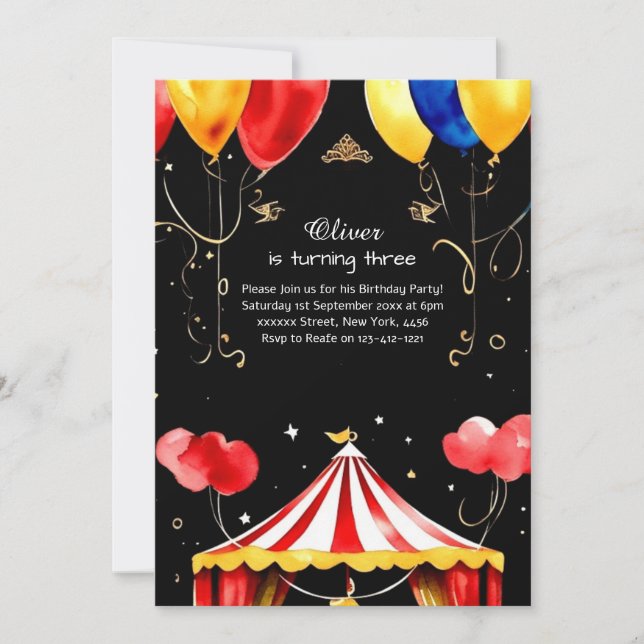 Watercolor Carnival Circus Birthday Invitation (Front)