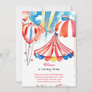 Watercolor Carnival Circus Birthday Invitation