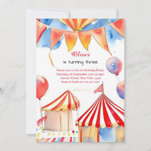 Watercolor Carnival Circus Birthday Invitation