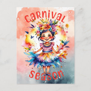 Watercolor Carnival Season Girl Postcard