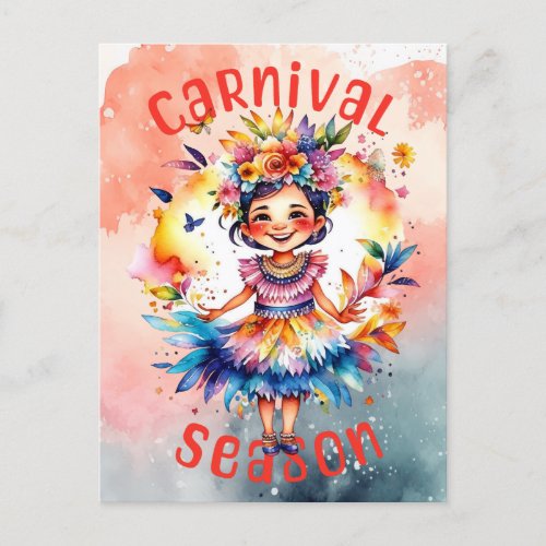 Watercolor Carnival Season Girl Postcard