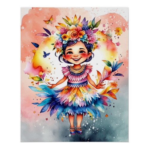 Watercolor Carnival Season Girl Poster