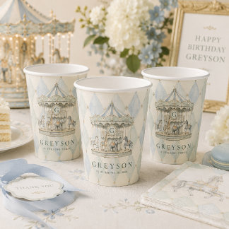 Watercolor Carousel Harlequin Birthday Paper Cups