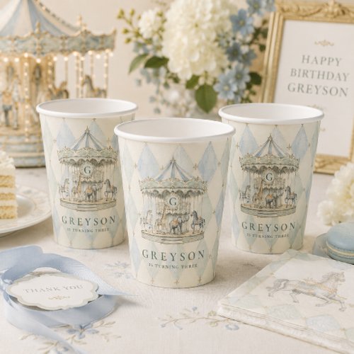 Watercolor Carousel Harlequin Birthday Paper Cups