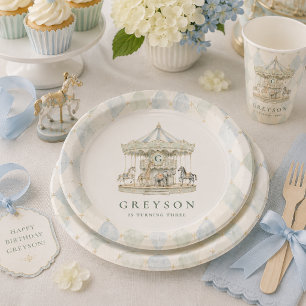 Watercolor Carousel Harlequin Birthday Paper Plates