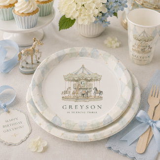 Watercolor Carousel Harlequin Birthday Paper Plates