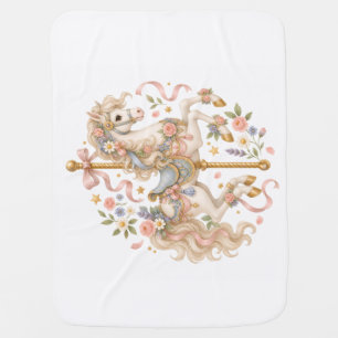 Watercolor Carousel Horse Parisian Fairytale Baby Blanket