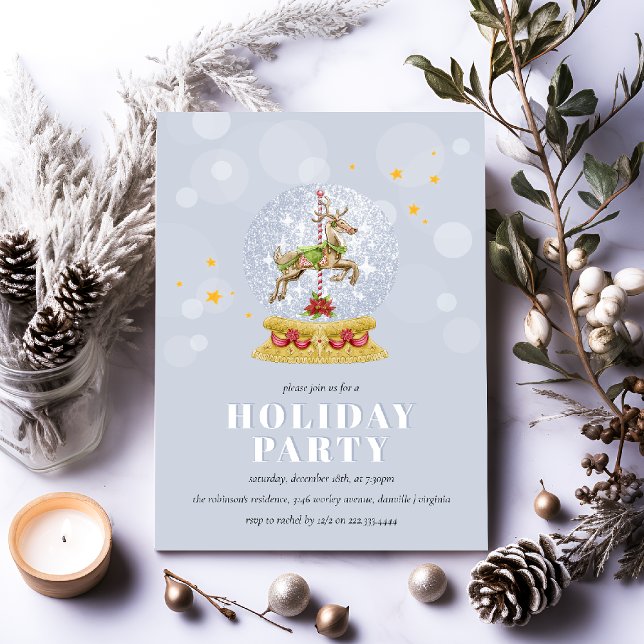 Watercolor Carousel Snow Globe Christmas Party Invitation (Creator Uploaded)