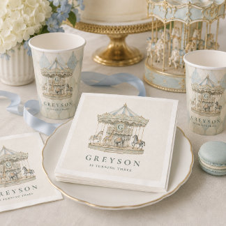 Watercolor Carousel Storybook Birthday Napkins
