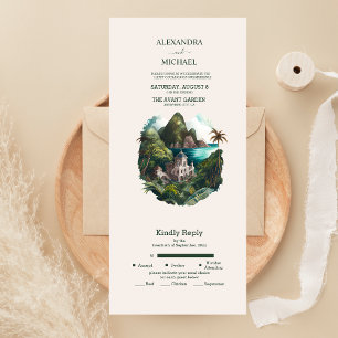 Watercolor Carraibean Destination Wedding All In O One Invitation
