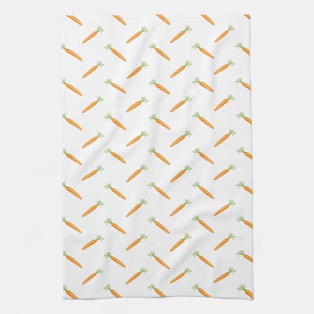 Watercolor Carrot Vegetable Pattern Kitchen Towel (Vertical)