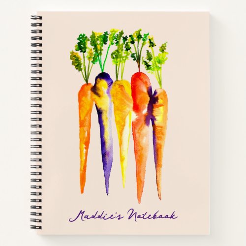 Watercolor carrots colorful food art notebook