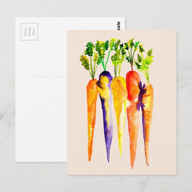 Watercolor carrots colorful food art postcard (Front/Back)