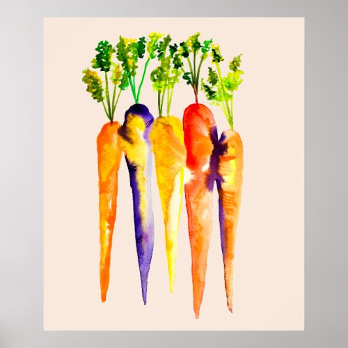 Watercolor carrots colorful food art poster