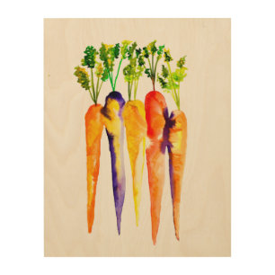 Watercolor carrots cute vegetables wood wall art