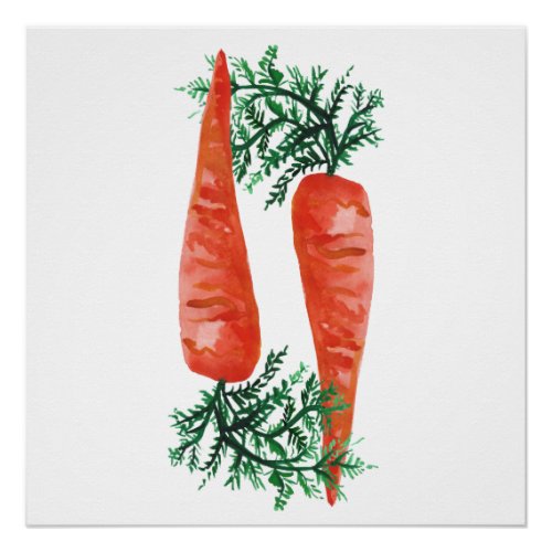 Watercolor Carrots Fresh Vegetables Poster