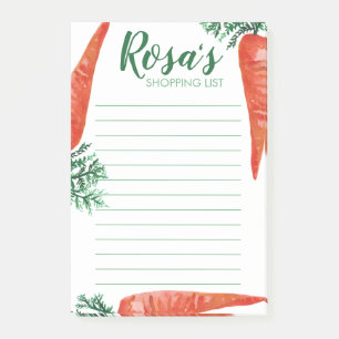 Watercolor Carrots Grocery Shop List Meal Planning Post-it Notes