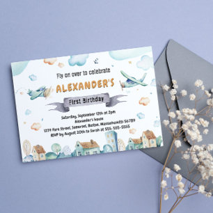 Watercolor Cartoon Airplanes Kids Birthday Invitation