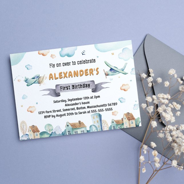 Watercolor Cartoon Airplanes Kids Birthday Invitation (Creator Uploaded)