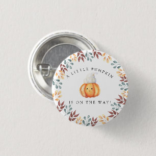 Watercolor cartoon pumpkin in hat Baby shower Button
