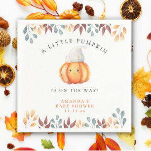 Watercolor cartoon pumpkin in hat Baby shower Napkins