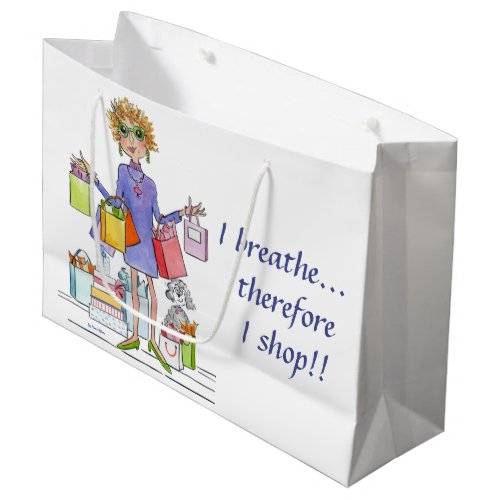 Watercolor Cartoon Woman Will Breathe and Shop Large Gift Bag