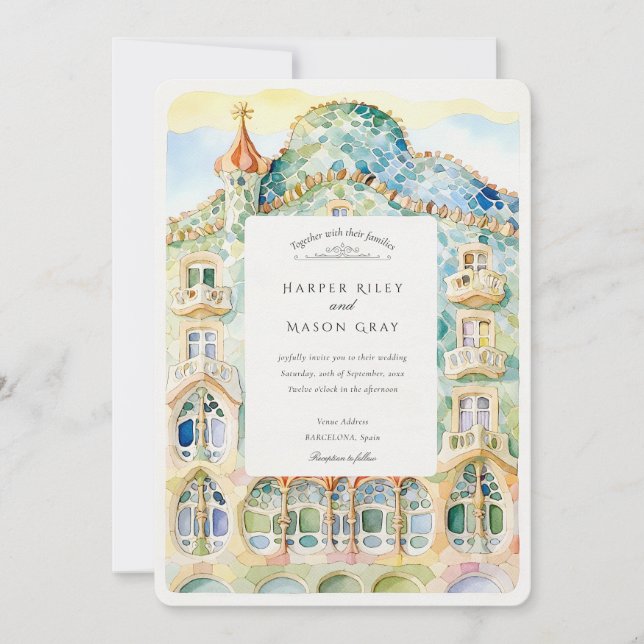 Watercolor Casa Batlló Barcelona Wedding Invitation (Front)