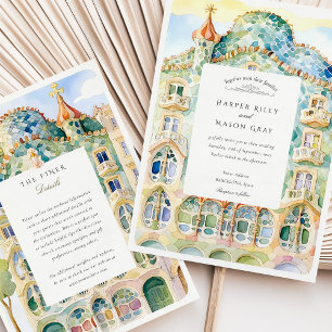 Watercolor Casa Batlló Barcelona Wedding Invitation