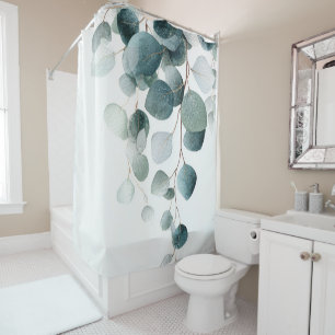 Watercolor Cascading Eucalyptus Branches Shower Curtain