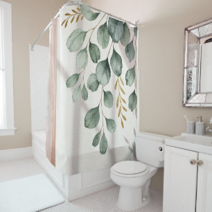 Watercolor Cascading Eucalyptus Branches Shower Curtain