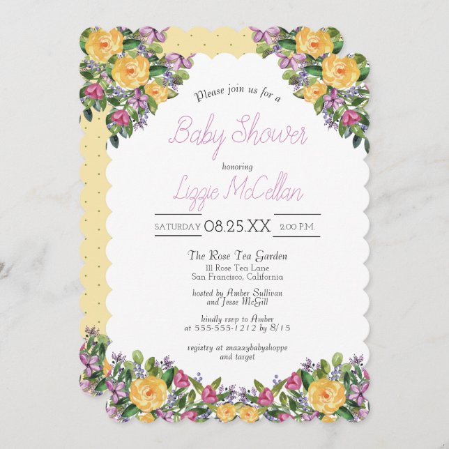 Watercolor Cascading Floral Bouquet Baby Shower Invitation (Front/Back)