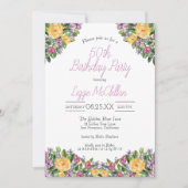 Watercolor Cascading Floral Bouquet Birthday Party Invitation (Front)