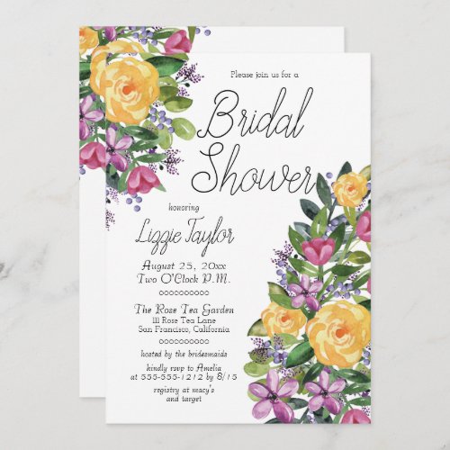 Watercolor Cascading Floral Bouquet Bridal Shower Invitation