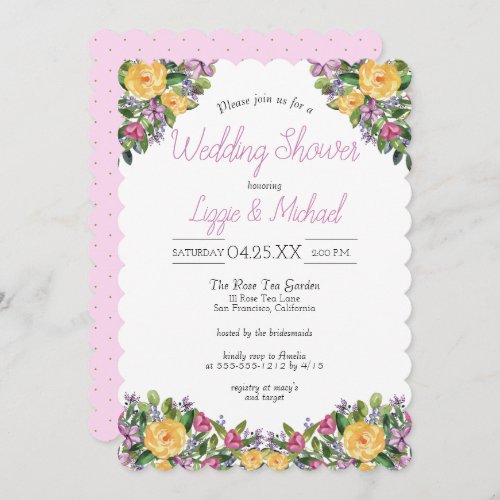 Watercolor Cascading Floral Bouquet Wedding Shower Invitation