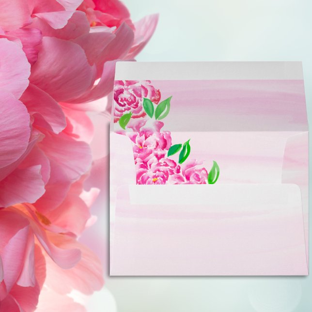  Watercolor Cascading Pink Peonies  Envelope (Creator Uploaded)
