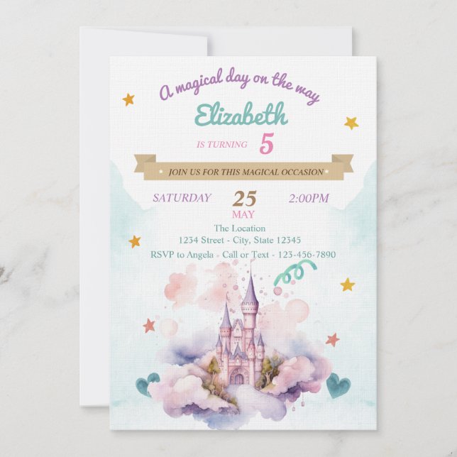 Watercolor Castle Clouds Stars Birthday   Invitation (Front)