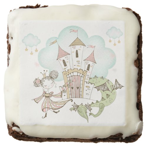 Watercolor Castle Princess Dragon Girls Birthday Brownie