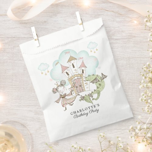 Watercolor Castle Princess Dragon Girls Birthday Favor Bag