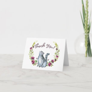 Watercolor Cat and Flowers Thank You Card