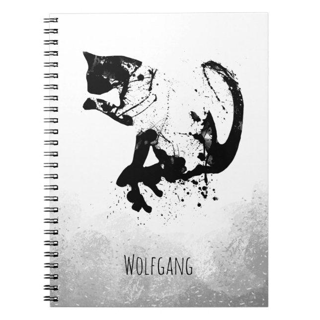 Watercolor Cat, Black Cat, Minimal, Black & White  Notebook (Front)